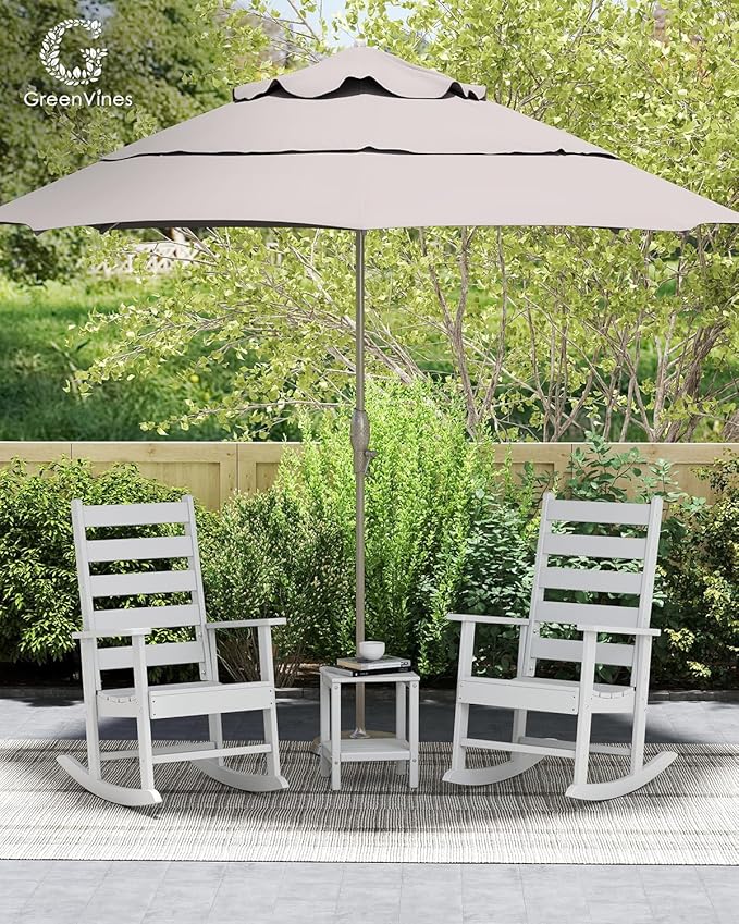 GREENVINES Outdoor-Rocking-Chair | HDPE Plastic | Patio Rockers | Porch Rocker Chairs | Shaker | Oversized | High Ladder Back | Big & Tall | PentaLuxe | White