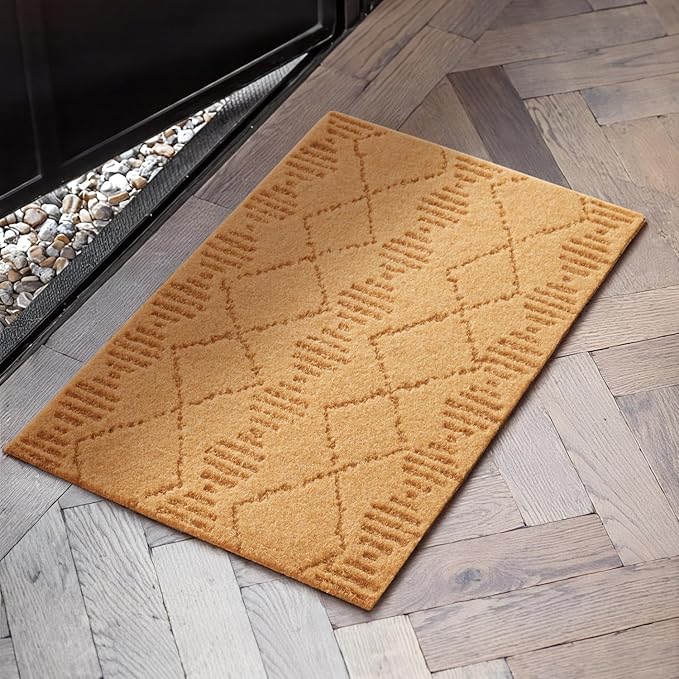 Front Door Mat Indoor Outside Entrance, Heavy Duty Dirt Trapper Coir Doormat with Non Slip Backing Entryway Rug for Front Back Door, 24x36, Brown