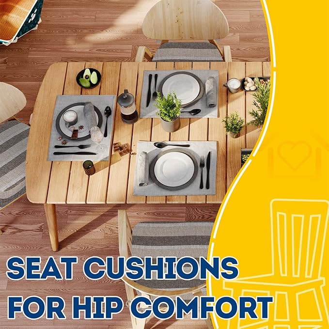 AAAAAcessories D-Shaped Chair Cushions, 2" Thick Dining Chair Pads with Ties and Removable, Machine-Washable Cover, 17" x 16", Boldstripes Chocolate/Beige