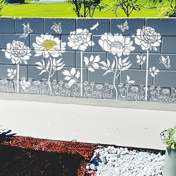 Large Fence Flower Stencils for Painting on Wood Floral Butterfly Fence Stencils for Walls Outdoors Garden Lace Crafts Reusable Home Canvas Furniture Paper (flower9)