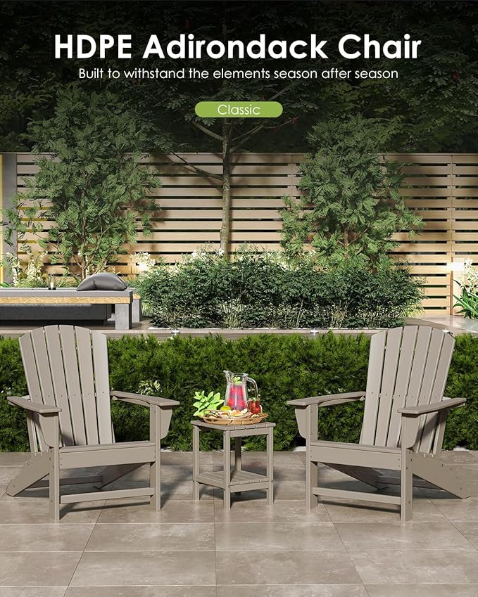 GREENVINES Adirondack Chairs Set of 2 | Wood Grain HDPE Plastic | Oversized Fire Pit Chair | All Weather | Desert Brown | Poly Lumber | for Outdoor Deck Backyard Patio Garden