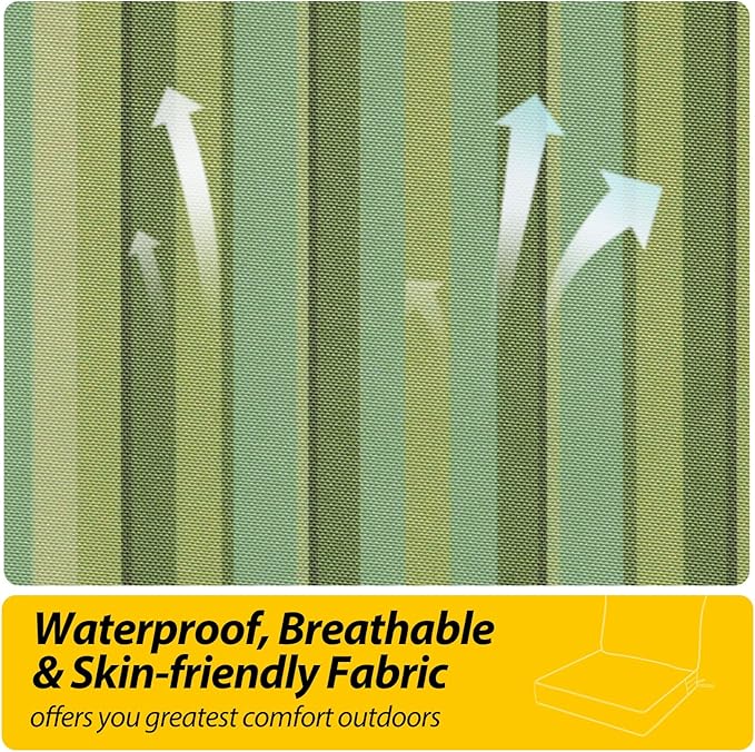 AAAAAcessories Outdoor Seat Cushions for Chairs, Fade-Resistant, Waterproof Patio Furniture Replacement Cushions, 23.5" x 25.5" x 5" + 23.5" x 19", Mossy Forest Stripe