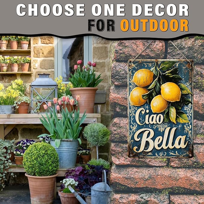 Ciao Bella Lemon Tree Vintage Metal Decor Plaque Sign Wall Art for Bedroom Office Home Coffee Wall Decor 12x16inch