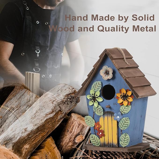 handrong Bird Houses for Outside,Wood Birdhouse,Bird Nest,Birdhouses for Outdoors,Wooden Bird Box,Bluebird House for Outside,Bird Gifts for Bird Lovers