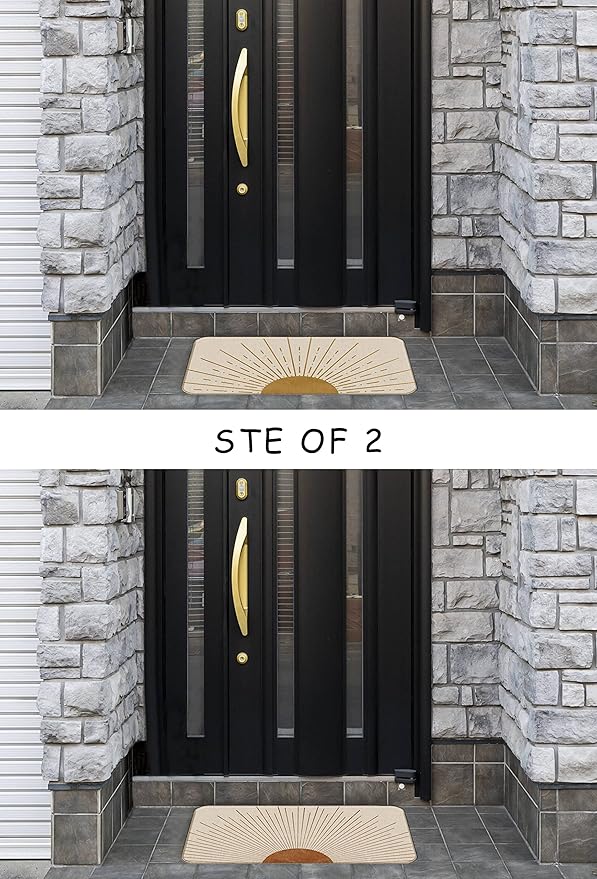 Nogrit Boho Welcome Door Mat Outdoor 17x30 Set of 2 Abstract Boho Sun Sunrise Sunset Sunshine Mid Century Modern Decor Doormat Indoor Entrance, Non Slip Kitchen Doormat