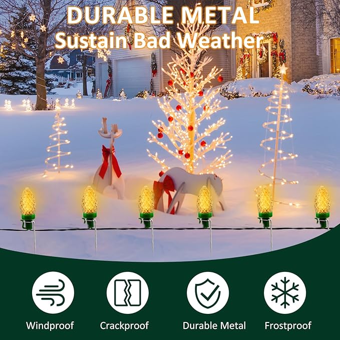 12 Inch Metal Christmas Light Stakes 60 Pack Christmas Yard Lights Stakes Universal Yard Lawn Holiday Light Stakes for C7 C9 String Lights Ground Stakes for Christmas Lights on Garden Driveway Pathway