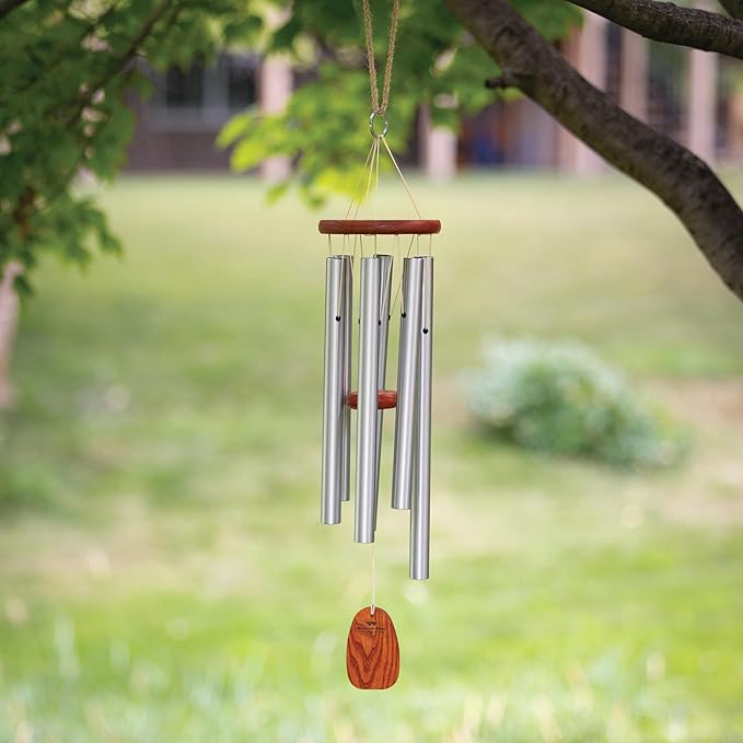 Woodstock Chimes Personalized Tree of Life Amazing Grace Wind Chime for Outside 24" Medium Silver, Outdoor Garden Decor, Memorial Gift for Loss Loved Ones