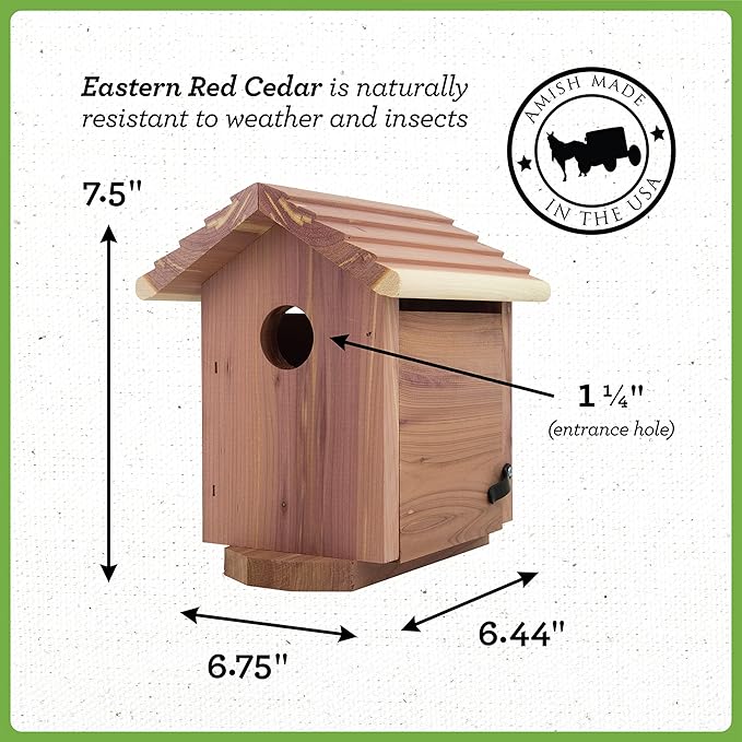 Pennington Pride Birdhouse for Outdoor, Outdoor Birdhouse Cedar, Room for 1 Adult and 3-4 babies