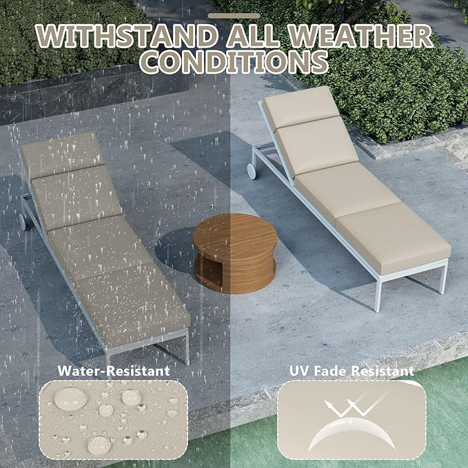 4 Pcs Chaise Lounge Cushions Outdoor, 80 x 26 x 4 Inch Lounge Chair Cushions for Outdoor Furniture - Waterproof Lounge Patio Replacement Cushion, 4In Fade-Resistant ThickPatio Chaise Lounge Cushion