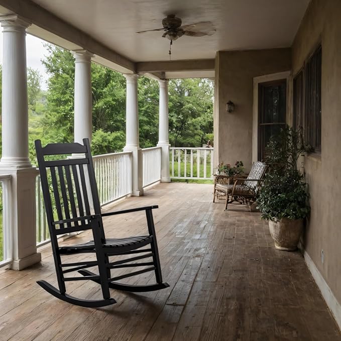 Wooden Porch Rocking Chairs Outside Outdoor Rockers for Adults Furniture for Living Room Patio Lounge Garden Indoor Black