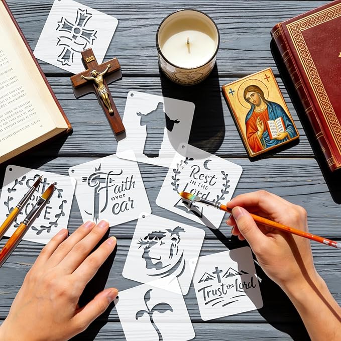 72 PCS 3x3 Inch Christian Cross Stencils for Painting - Religious Jesus Christ God Reusable Painting Templates, Christ Stencil Crafts Drawing Templates DIY Scrapbook, Home Wall, Canvas Wood Signs