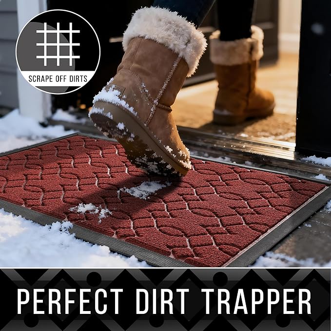 Yimobra Extra Large Door Mat 60x36, All-Season Waterproof Doormat Outdoor Entrance, Heavy Duty Non-Slip Outside Door Mat for Garage Patio Proch Entryway Indoor, Easy Clean, Red