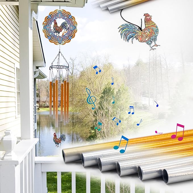 Wind Chimes with Rooster Wind Spinner, Chicken Gifts for Men, Women, Retirement, Teacher, Parents - Outdoor Hanging Decor Clearance for Garden, Patio, Backyard Or Porch