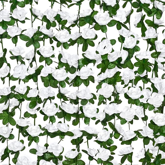 BLEUM CADE 2Pcs 16.4Ft Flower Garland Artificial Rose Vines for Bedroom, Cute Fake Hanging Flower Vines Floral Garland Decorations for Wedding Party Wall Room Decor Aesthetic