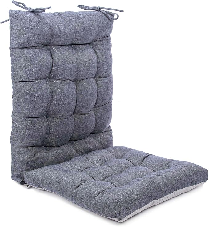 Rocking Chair Cushions Comfortable Tufted Seat Cushion Pads Non-Skid Backed Set of Backrest Cushion and Seat Bottom for Porch Rocker Adirondack Chair (Grey, Backrest-24X17,Bottom-17x17)