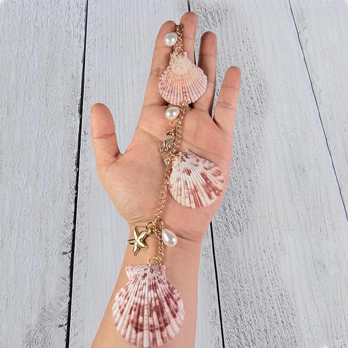 Sea Shells Car Decor,Cute Coastal Hanging Car Charm for Rear View Mirror, Boho Beach Themed Pendant,Hand-Made Starfish Conchas Ornament Accessories for Women