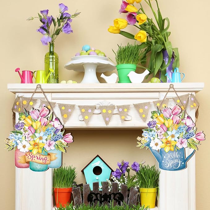 Juexica Spring Decorations for Home Spring Wreaths for Front Door Welcome Sign Door Hanger Decorations Rustic Flower Wall Decor for Easter Party Outdoor Indoor Decor