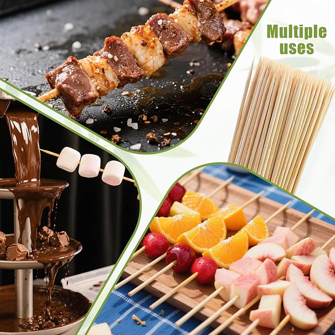 200PCS 12 inch Bamboo Skewers for BBQ,Appetizer,Kabob,Fruit,Cocktail,Chocolate Fountain,Grilling,Kitchen, Crafting and Party. More Size Choices 6"/8"/10"/12"/36"