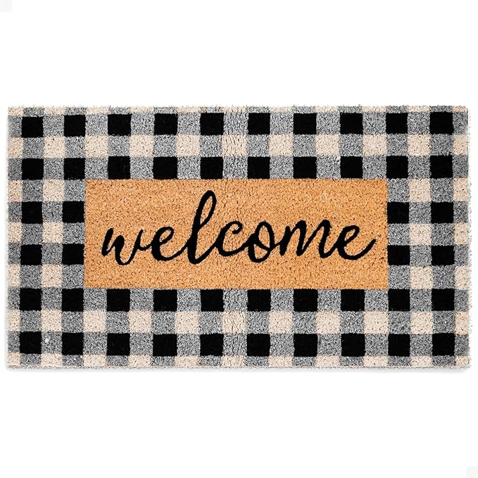 THEODORE MAGNUS Door Mat - Welcome Mat for Front Door with Non-Slip Backing - Durable Coir Doormat - Perfect for Outside Entrance and Entryway Matt - Outdoor/Indoor - Buffalo Check - 17" x 30"