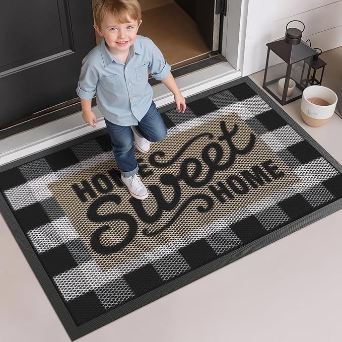 LUMI Outside Door Mat 32x47, Non Slip Rubber Backing Welcome Doormat, Low Profile Easy Clean Welcome Entrance Mat for Front Back Door Entryway Porch Garage, Sweet Home