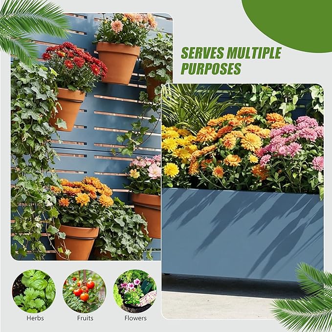Casaphoria Metal Raised Garden Bed with Trellis and Wheels, 72"x47"x16" Planter Box for Climbing Plants, Vegetables & Vines, Features Drainage Holes and Privacy Screen, Blue-Louvered
