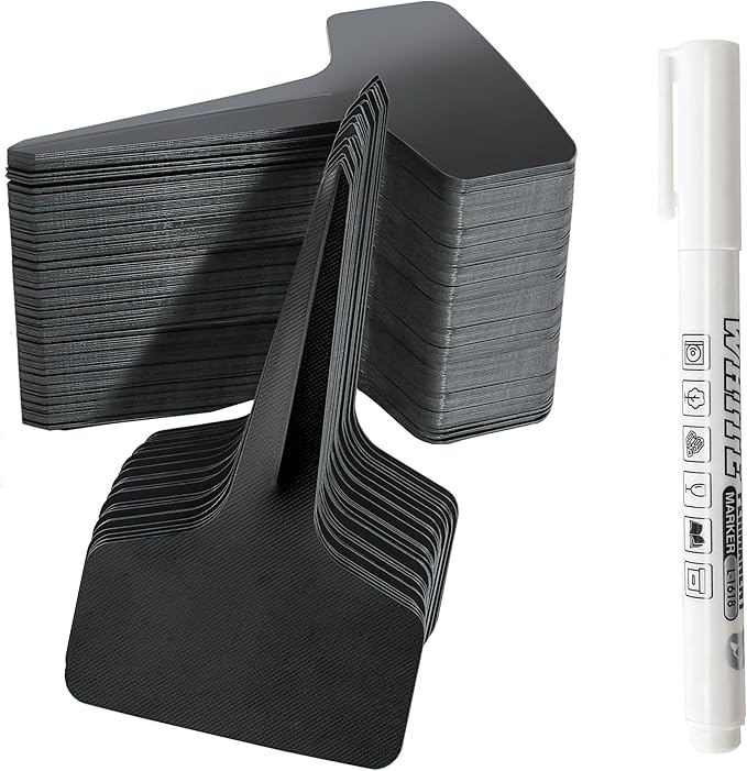 Plant Labels Tags 200Pcs T-Type Plant Markers Plastic Plant Label Tags Garden Labels Tags Plant Labels for Outdoor Garden Waterproof Plant Label Identification Stakes with Permanent Marking Pen（Black）