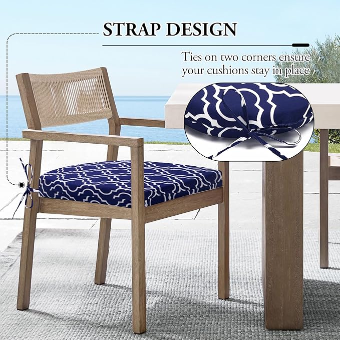 Wellsin Outdoor Chair Cushions for Patio Furniture - Patio Chair Cushions Set of 4 - Water Resistant Round Corner Outdoor Seat Cushions 17"X16"X2", Trellis Navy