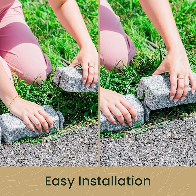 Beuta Landscape Edging | Garden Edging Border | Faux Stone Bricks for Lawn edging, Flower beds, Pathways & Yard Edging– 10 Packs | Each Section Has 6 Bricks 48"L x 4"W x 2.25"H | 30 Spikes |Greystone