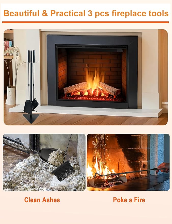 Tomersun Small 23 Inch Fireplace Tools Set Indoor 4 Pcs Fireplace Tools with Fireplace Poker, Shovel, Broom, Fireplace Tool Stand