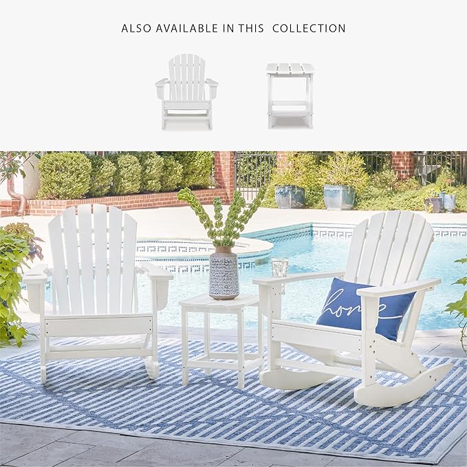 Signature Design by Ashley Sundown Treasure Cottage Weather Resistant Outdoor Rocking Chair with 1 Cup Holder, White
