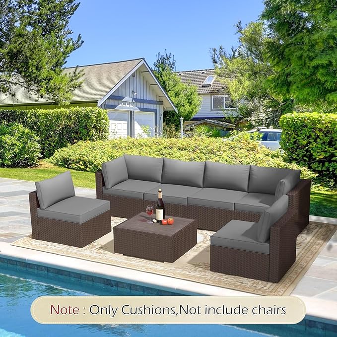 HOMREST Outdoor Replacement Cushions for Patio Furniture,Water-Repellent Sofa Cushion for 6-Seat Rattan Wicker Sectional Patio Conversation Sets,14-Piece Cushions Set for Outdoor Couch-Gray