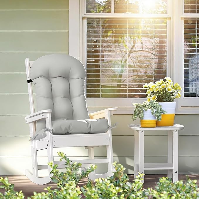 Adirondack Chair Cushion, Extra Thick High Back Rocking Chair Cushion 47x19.6x4 Inch, Folding Patio Pads with Ties, Waterproof & Fade-Resistant Seat Pads Indoor/Outdoor (Grey, 1)