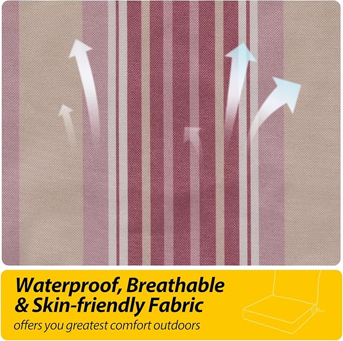 AAAAAcessories Outdoor Seat Cushions for Chairs, Fade-Resistant, Waterproof Patio Furniture Replacement Cushions, 19" x 19" x 3" + 19" x 17", Dusty Rose Garden Stripe