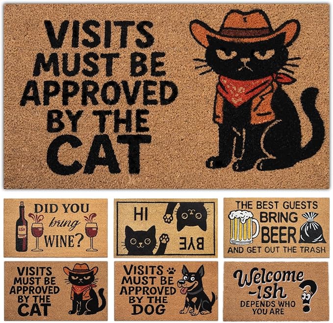 Coir Doormat Outdoor Entrance - Approved by The cat - 17"x30" - Funny Door mats Outside - Welcome mat Funny - Indoor/Outdoor Doormat