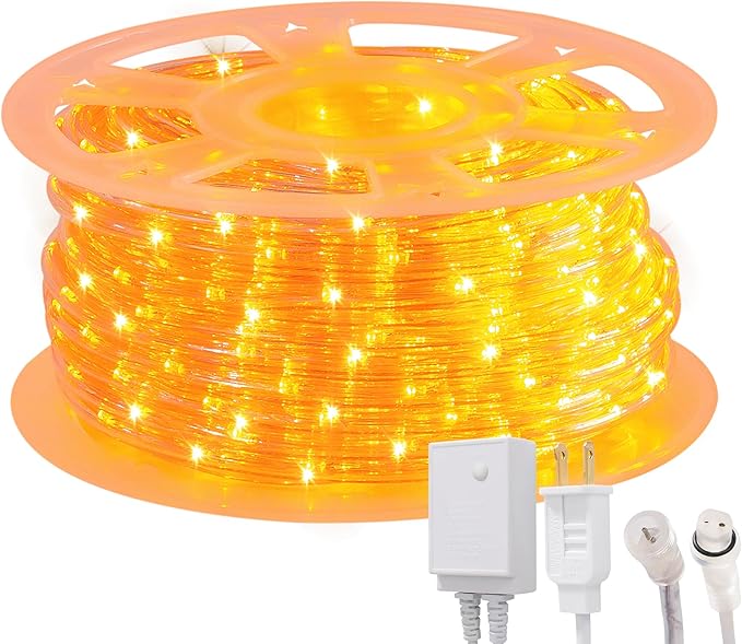 Waterproof LED Rope Lights, Connectable & Flexible with 8 Modes, Outdoor Lighting for Deck, Garden, Pool, Patio & Christmas Decor (Orange, 100ft)