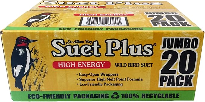 ST. ALBANS BAY SUET PLUS High Energy Suet Cakes, 20 Pack of 11 oz. Suet Cakes for Wild Birds