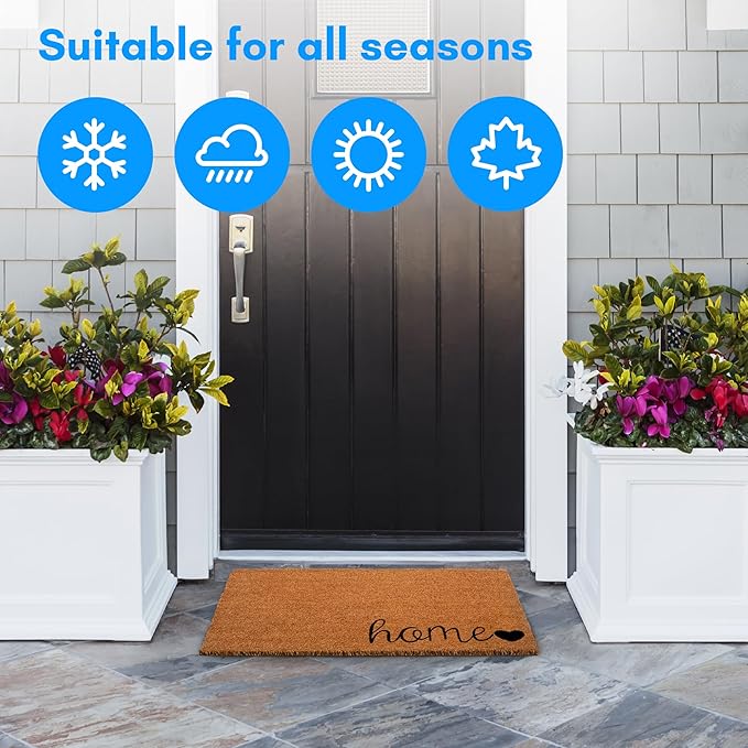 PLUS Haven Coconut Coir Home Entrance Door Mat – 17.5" x 30" | Home Sweet Home Heavy-Duty Doormat for Indoor & Outdoor Use | Durable & Eco-Friendly