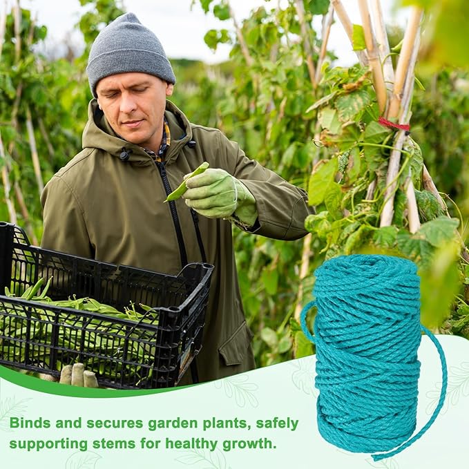 1-Pack Natural Jute Twine String, 4.5mm x 164ft/50m Long Garden Twine String for Crafts/Gift Wrapping/Gardening Plants, Durable Plant Ties Thick Rope [Lake Blue]