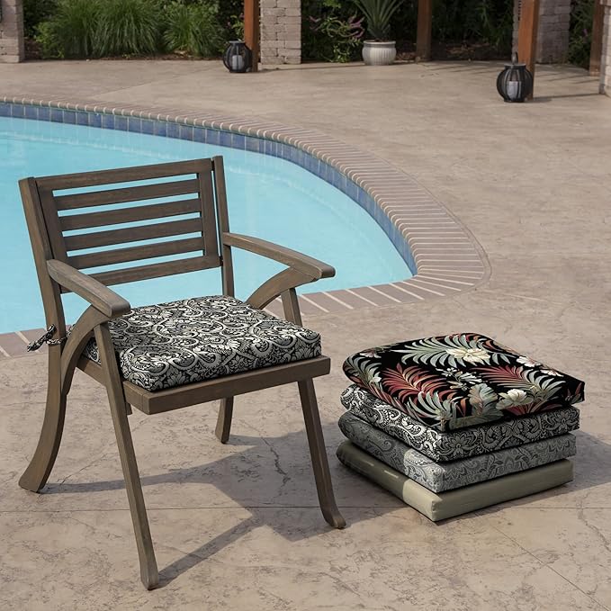 Arden Selections Rocking Chair Cushion, 19 x 18, Rain-Proof, Fade Resistant, Cushions for Rocking and Outdoor Chairs 18 x 19, Black Aurora Damask (Pack of 4)