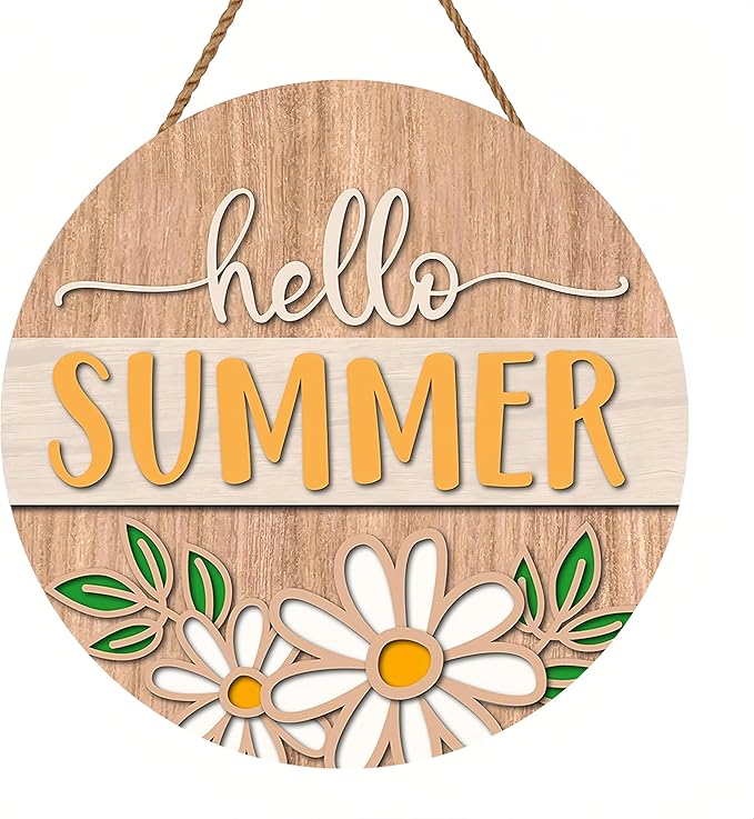 Hello Summer Welcome Door Sign Welcome Hello Summer Wooden Sign with Rope Door Hanger Wall Decoration Porch Decor Home Office Farmhouse Indoor Outdoor Wall Hanging Decoration
