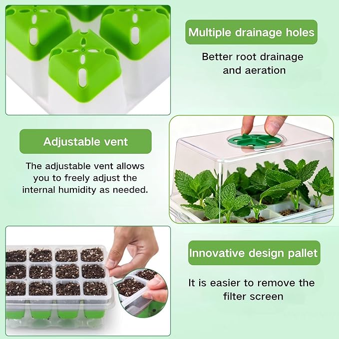 Silicone Seed Starter Tray with Humidity Dome, Indoor Seedling Starter Kit, 5-Pack Flexible Germination Trays - Adjustable Vent, Reusable & Dishwasher Safe for Herbs/Vegetables/Flowers
