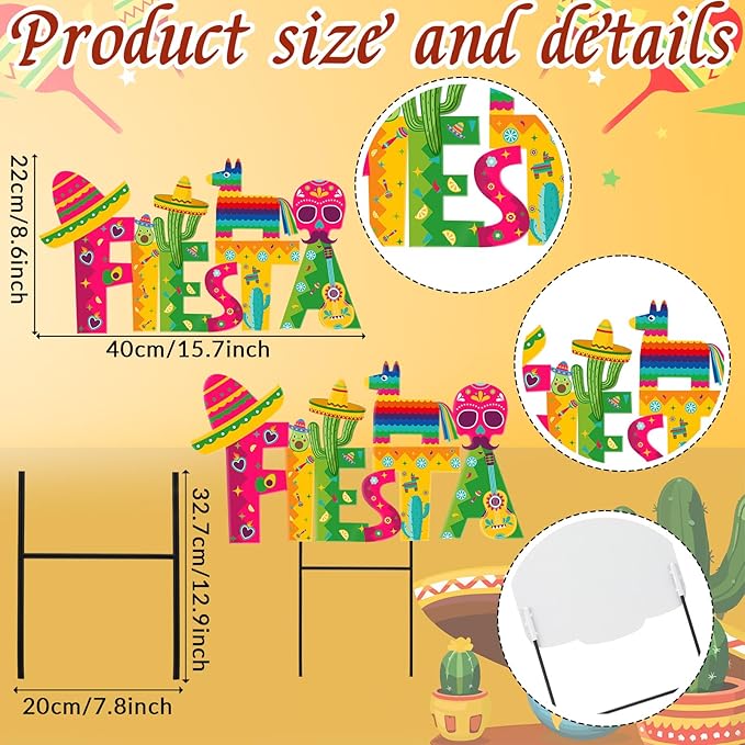 Amyhill 1 Pcs Cinco De Mayo Outdoor Decor Mexican Fiesta Metal Garden Stakes Welcome Yard Signs Decorations Cactus Avocado Guitar Garden Stakes for Fiesta Mexican Theme Party Decor Patio Lawn Walkway