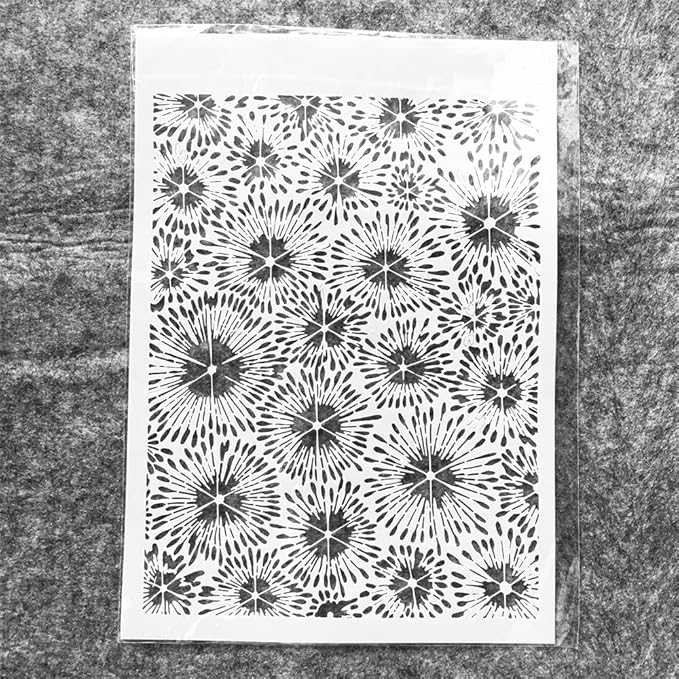 TIAMECH A4 Reusable Firework Stencil for Painting - Flowers Layering Template, DIY Wall Art, Wood Furniture, Scrapbook & Crafts (8.3x11.7inch)