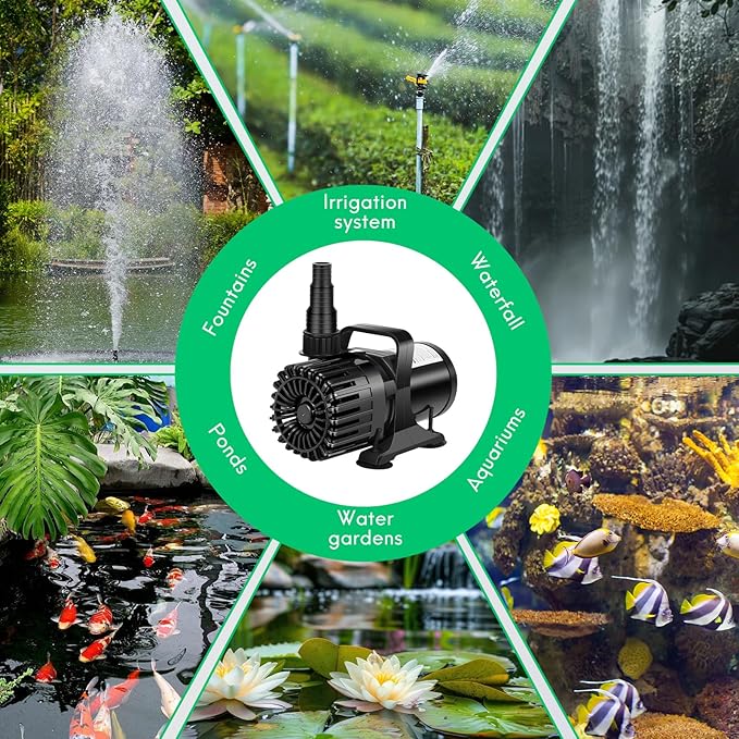 100W 1800 GPH Pond Pump for Outdoor Ponds with 180° Adjustable Outlet, Ultra-Quiet Fountain Pump with Barrier Bag & 20FT Power Cord, Waterfall Pump, UL Listed