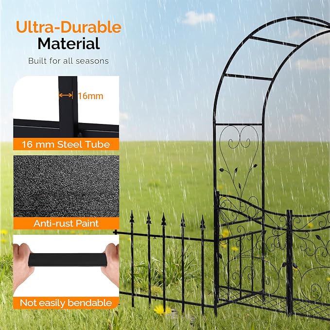 VINGLI Garden Arbor Arch, Wedding Arch Archway for Ceremony Party, Trellis for Plant Climbing, Christmas Decorations Pergola for Backyard, Lawn, Patio, Yard (Arbor with Gate and Fence)