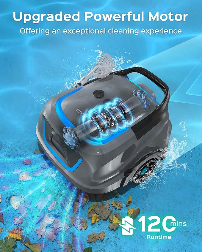 (2026 Upgraded) WYBOT A1 Cordless Robotic Pool Cleaner, Automatic Pool Vacuum for Above Ground with 120 Mins, Double Filters, LED Indicator, Charge in 2.5H, 4 Cleaning Modes (Deep Grey)