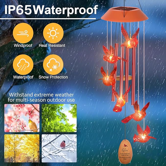Cardinal Wind Chimes for Outside with 4 Music Aluminum Tubes,Cardinal Wind Chimes for Outside,Best Gifts for Mom Grandma Women Wife Aunt Sister, Unique Mobile Wind Chime, Garden Yard Decor