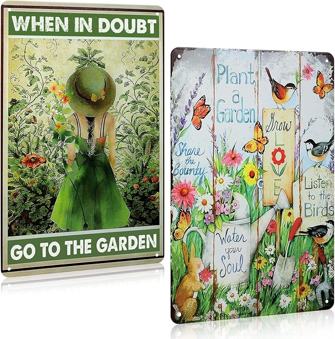 2 Pcs Funny Metal Tin Garden Sign 12'' x 8'' Gifts for Plant Lovers Women Grandma Mom Garden Decor Metal Tin Sign for Farmhouse Greenhouse Patio Yard Wall Decor Indoor Outdoor(Girl, Farm)