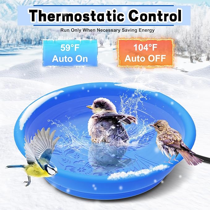 Heated Bird Bath Bowl for Outside,100W Thermostatically Controlled Heated Birdbath Single Bowl Water Heated Bird Bath for Outdoor Winter Garden Patio Yard Lawn Deck(Blue)