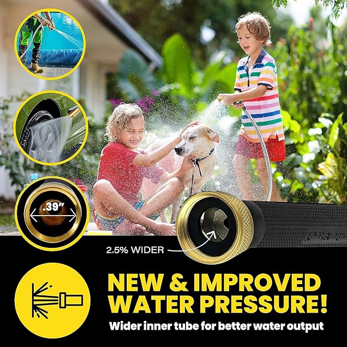 Bionic Steel PRO 100 Ft Garden Hose with Nozzle, Premium 304 Stainless Steel Metal Water Hose 100Ft Flexible Hose, Rust Proof, Lightweight, Heavy Duty, Crush Resistant Fittings, 500 PSI, 2025 Model